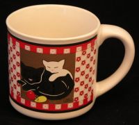 Linda Morgan Black CATS Checkered Coffee Mug